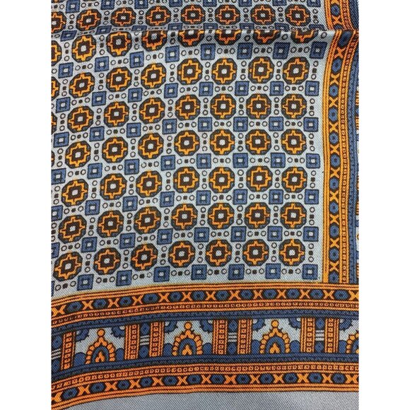 Vintage Scarf Glentex Japan Blue Orange Geometric Square Wrap Accessory 1970s - Picture 4 of 9